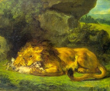 León con conejo Louvre Pinturas al óleo
